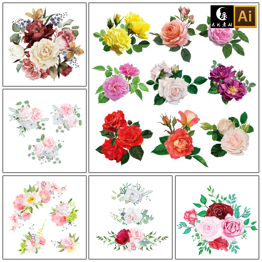 浪漫玫瑰花朵花卉植物鲜花情人节婚礼矢量图片设计素材