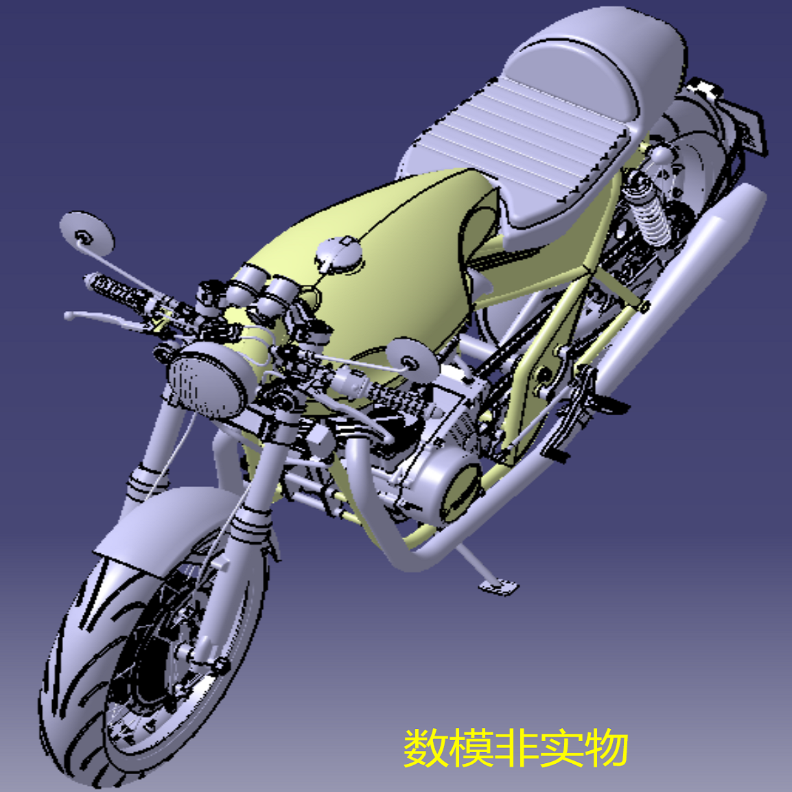 汽油摩托车3D三维几何数模型两轮Solidworks图纸CAD链条传动车架