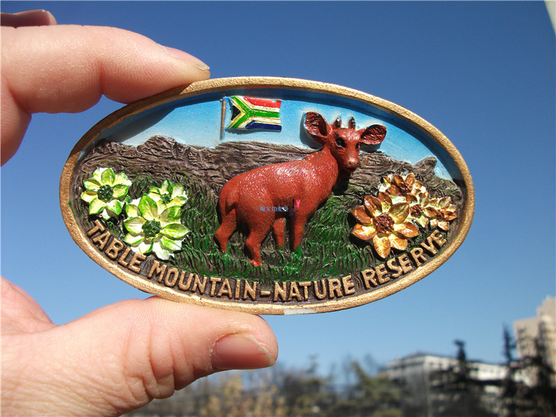 世界旅游冰箱贴 南非 野生动物之羚羊 金边带国旗 South Africa