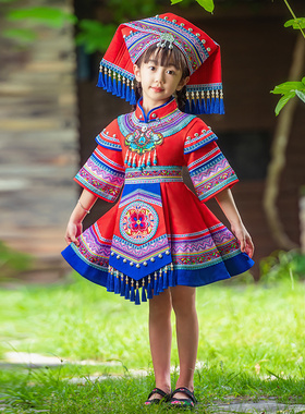 壮族儿童苗族演出服装舞蹈衣服男女童土家族少数民族传统表演服饰