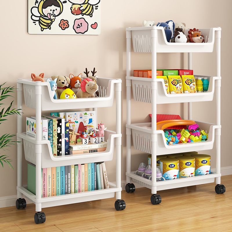 小推车书架落地置物架家用儿童零食玩具收纳架可移动简易多层书柜