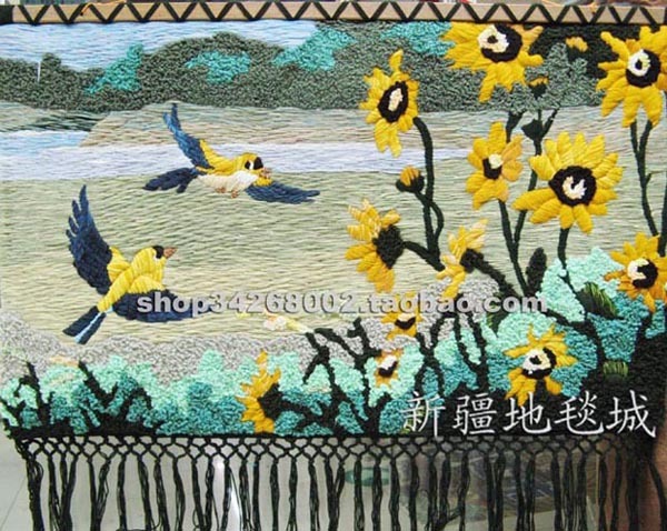 新疆艺术编织挂毯装饰画 喜鹊 客厅壁挂壁毯壁画田园北欧背景墙布