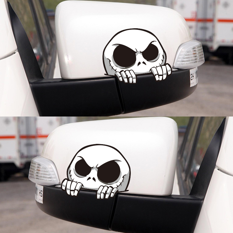 汽车改装划痕遮挡防刮蹭潮牌3d骷髅头盔个性摩托尾标反光防水贴纸