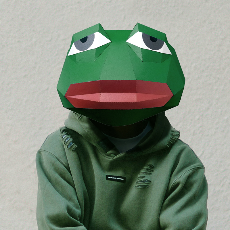 搞怪动物3D纸模型头套悲伤蛙孤寡蛙面具恶搞沙雕道具伤心青蛙不哭