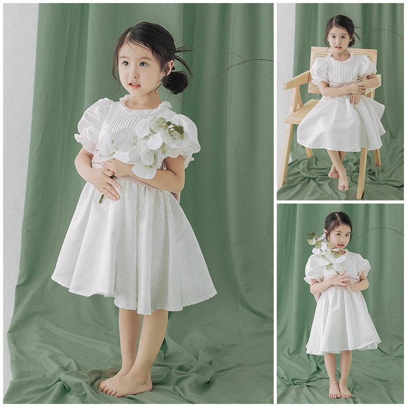 儿童摄影服装1-10岁女童拍照衣服白色连衣裙礼服小清新影楼艺术照