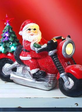 圣诞节装饰品圣诞老人开摩托车雪景气氛摆件LED彩灯发光音乐房子