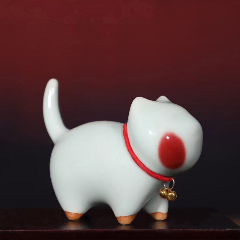 禹州神垕钧瓷桌面猫咪手把件陶瓷可爱小猫创意茶宠猫创意文创摆件