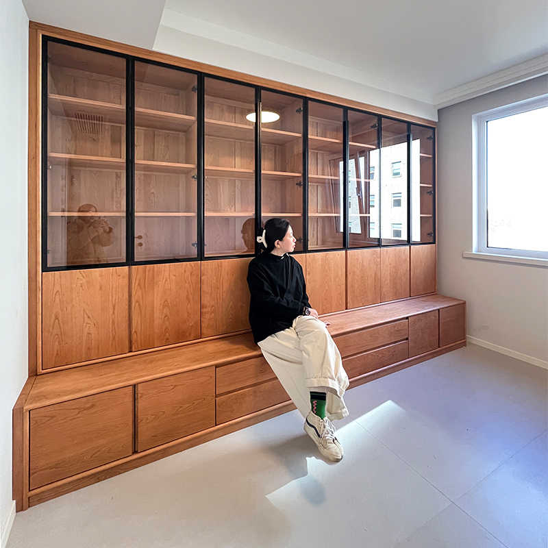 良禽佳木卡座书柜一体小户型去客厅化收纳储物柜一整面墙原木定制