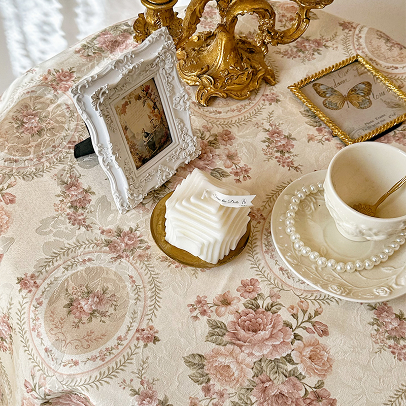 法式轻奢高级感蕾丝桌布南洋中古风棉麻盖巾茶几布美式田园圆桌