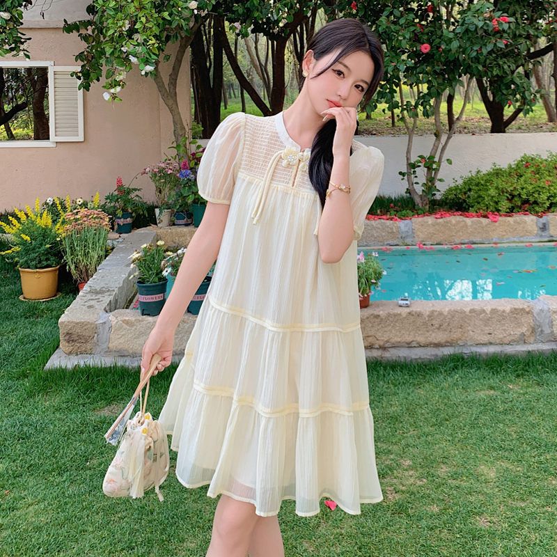 白色连衣裙女夏季2024新款茶歇法式气质小个子女装新中式夏天裙子