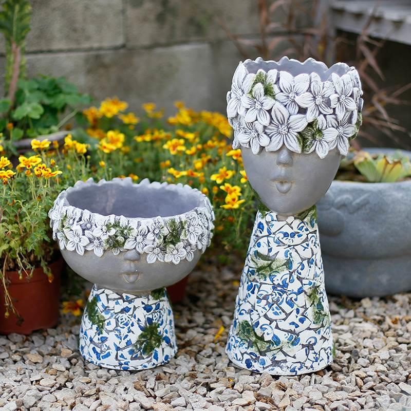 青花瓷复古多肉花盆陶瓷创意个性北欧庭院花园布置人像阳台装饰