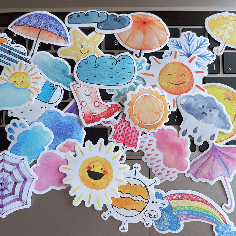 可爱卡通云朵月亮太阳星星天气贴纸日记本儿童成长相册手帐装饰