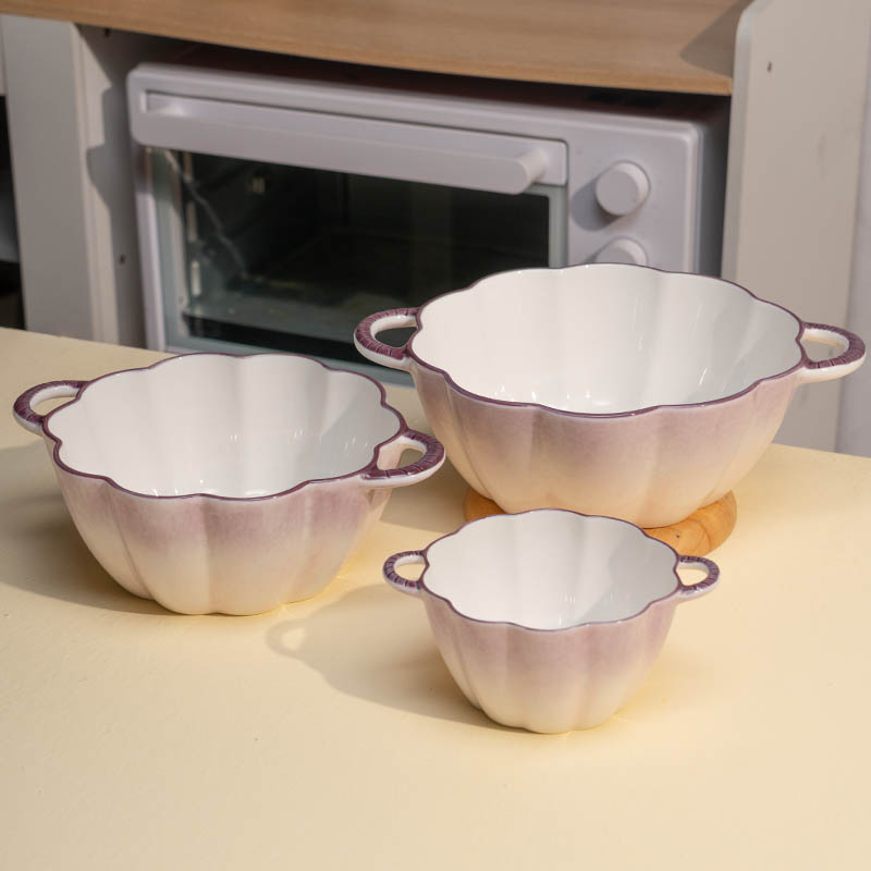 紫韵 双耳汤碗家用陶瓷大碗特别好看的螺蛳粉专用碗蒸蛋羹早餐碗