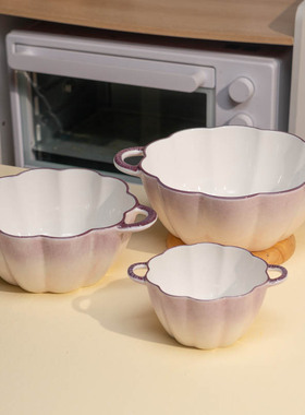 紫韵 双耳汤碗家用陶瓷大碗特别好看的螺蛳粉专用碗蒸蛋羹早餐碗