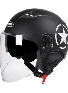 野马3C认证摩托车头盔灰男女夏季轻便半全盔四季通用电动车安全帽