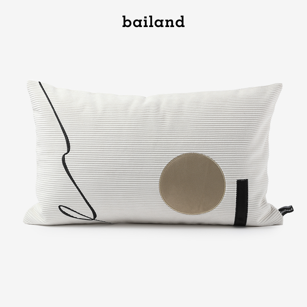 bailand现代简约几何图形米白色抱枕样板间卧室客厅沙发腰枕靠垫