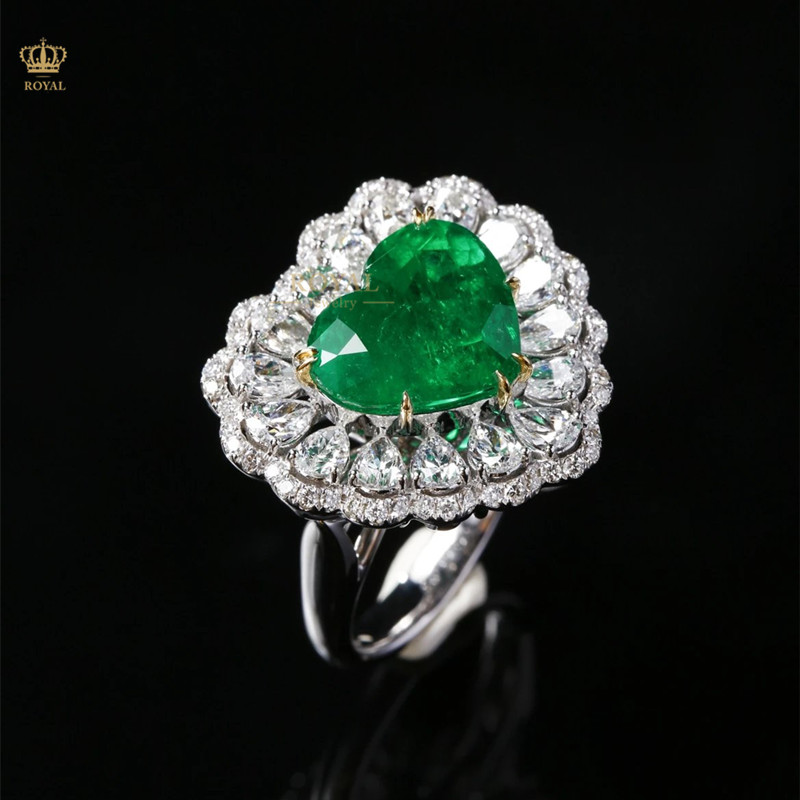 ROYAL珠宝5.42CT祖母绿戒指钻石吊坠两用18K金镶嵌送人女朋友礼物