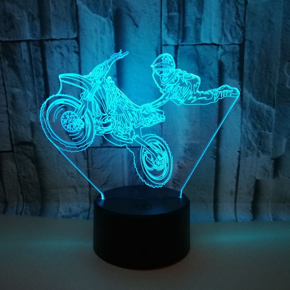 特技摩托车3D小夜灯礼品3D灯 骑摩托新奇特创意七彩触摸3D小台灯