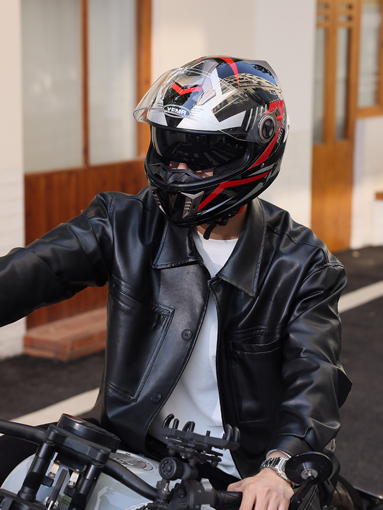 野马3C认证电动摩托车头盔男女通用四季双镜机车全盔安全帽带围脖