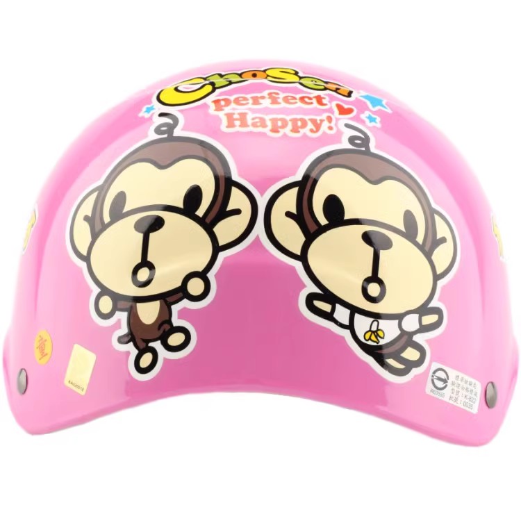 台湾华泰粉色猴子电动摩托车儿童头盔男女小孩防晒紫外线夏季