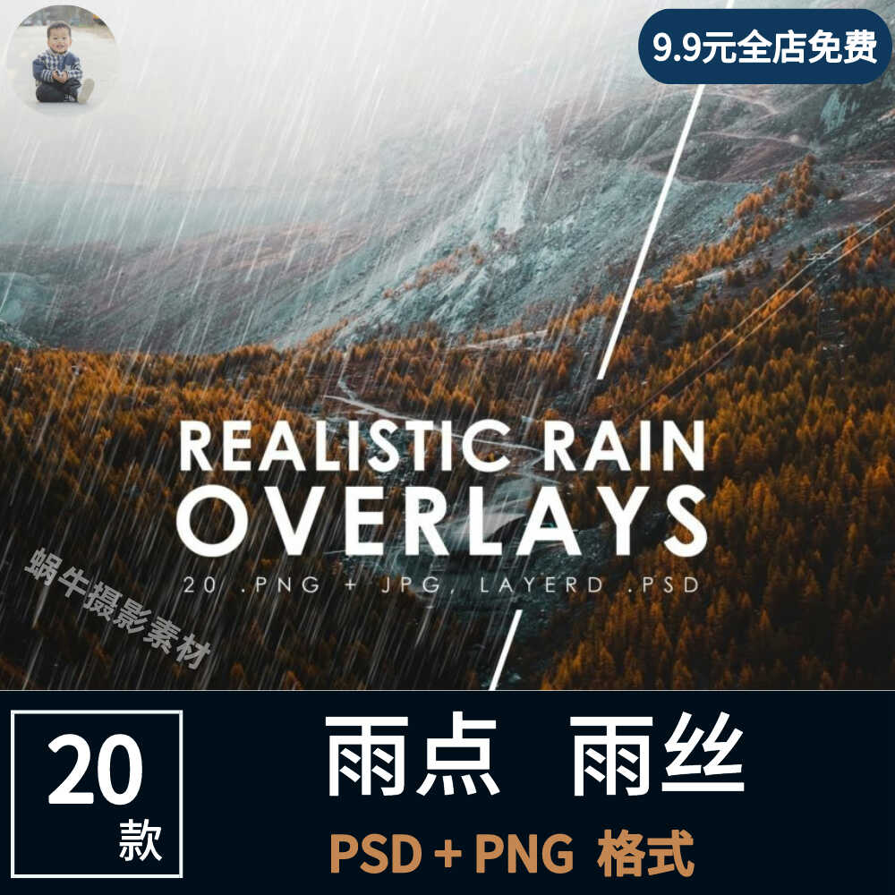 雨点下雨天气阴天背景纹理PSD分层PNG免扣透明底图片设计素材