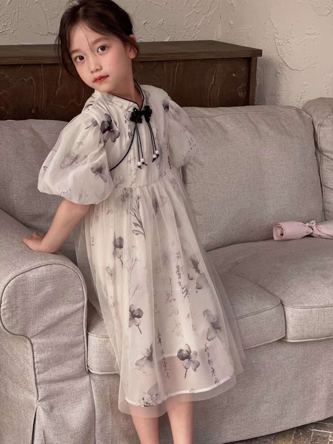 女童中国风夏装新款水墨画旗袍裙儿童裙子新中式盘扣小女孩连衣裙