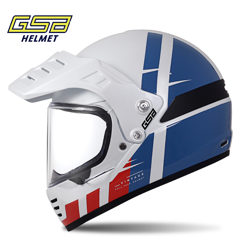 正品GSB碳纤维摩托车复古头盔男女款机车拉力越野安全头盔酷V73