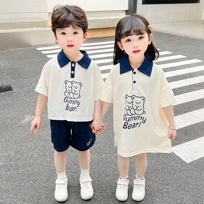 男女宝宝夏季兄妹装套装2024新款韩版夏儿 童学院风两件套姐弟装