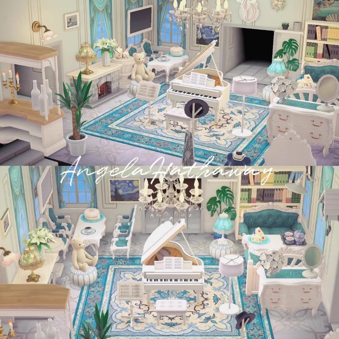 欧式豪华客厅 蓝白色优雅家具系列动森2.0室内装修套装
