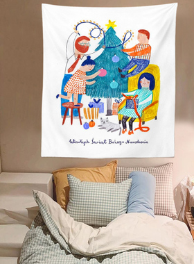 韩国小清新ins圣风诞节卡通插画挂布 宿舍卧室布置背景布床头墙布