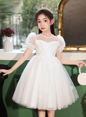 小孩子的礼服裙子女一米六三四年级女童漂亮公主裙纯白网纱连衣裙