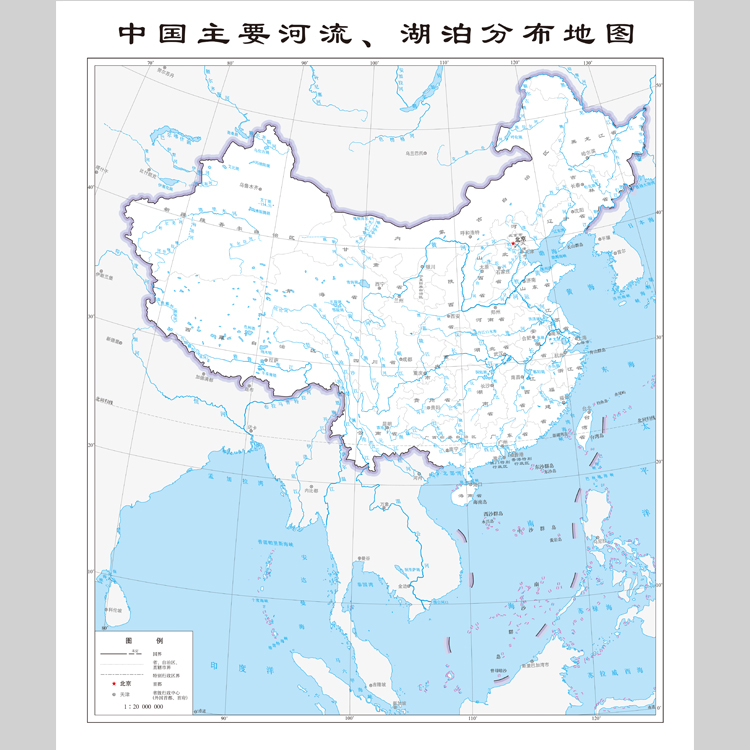 中国主要河流、湖泊分布地图竖版电子版设计素材文件