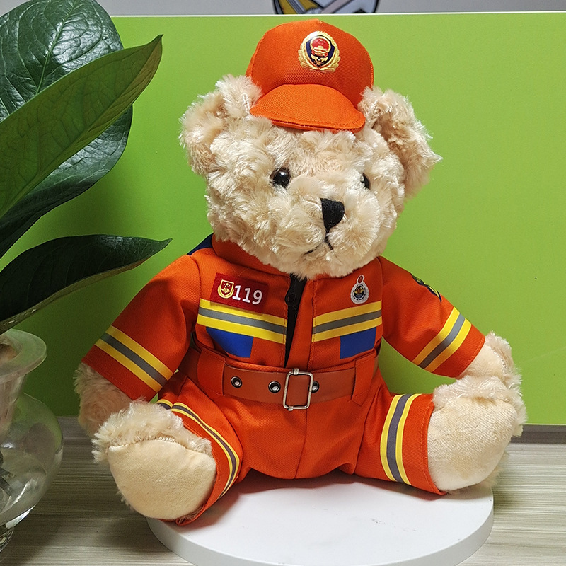 消防员小熊玩偶交警泰迪熊警察公仔铁骑机车骑士棕熊卡通毛绒玩具