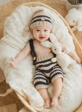 儿童摄影主题服装百天照小绅士针织造型婴儿影楼艺术照半岁拍照服