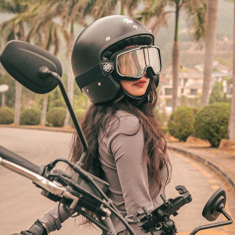网红爆款男女复古哈雷眼镜 越野摩托车头盔护目镜黑色面罩 风镜