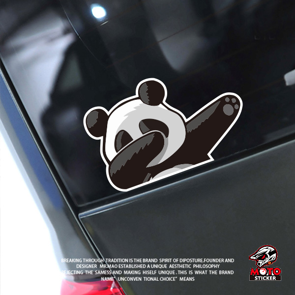 卡通嘻哈手势熊猫反光车贴创意摩托电动车油箱盖装饰贴车身划痕贴