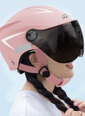 潮国标复古头盔新款摩托车骑行带镜片3/4半盔踏板男女电动车头盔
