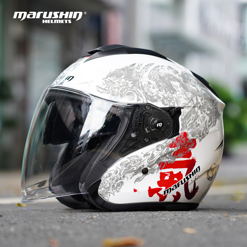 新款马鲁申摩托车碳纤维半盔四分之三头盔男机车夏季电动车3/4盔