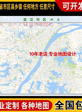 超大巨幅 武汉市区地图订制定做 城市城区海报2024新版装饰画芯
