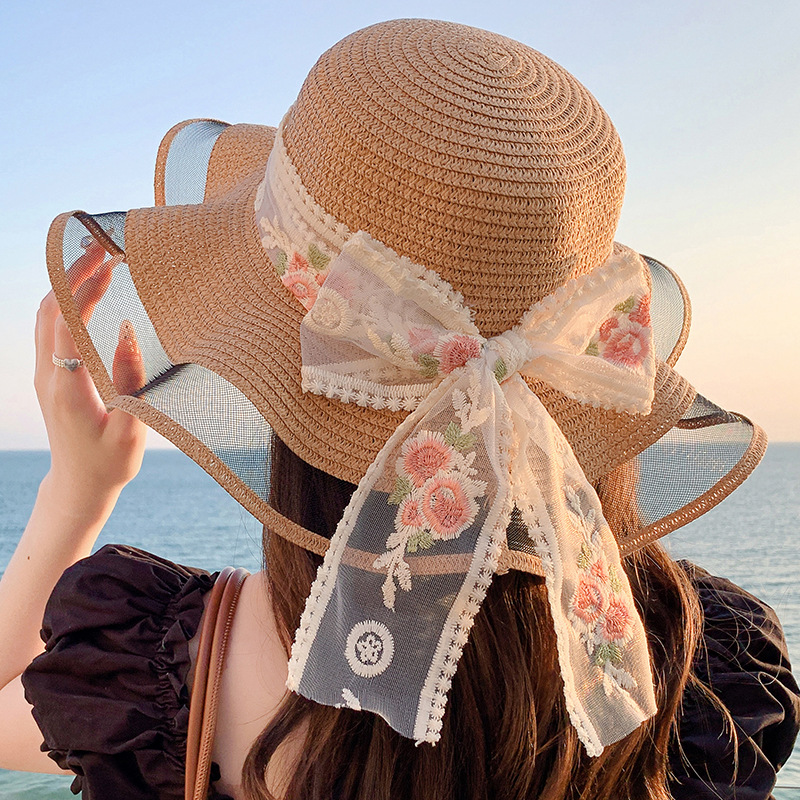 2024时尚夏季甜美大帽檐草帽女网红户外旅游太阳帽海边度假遮阳帽