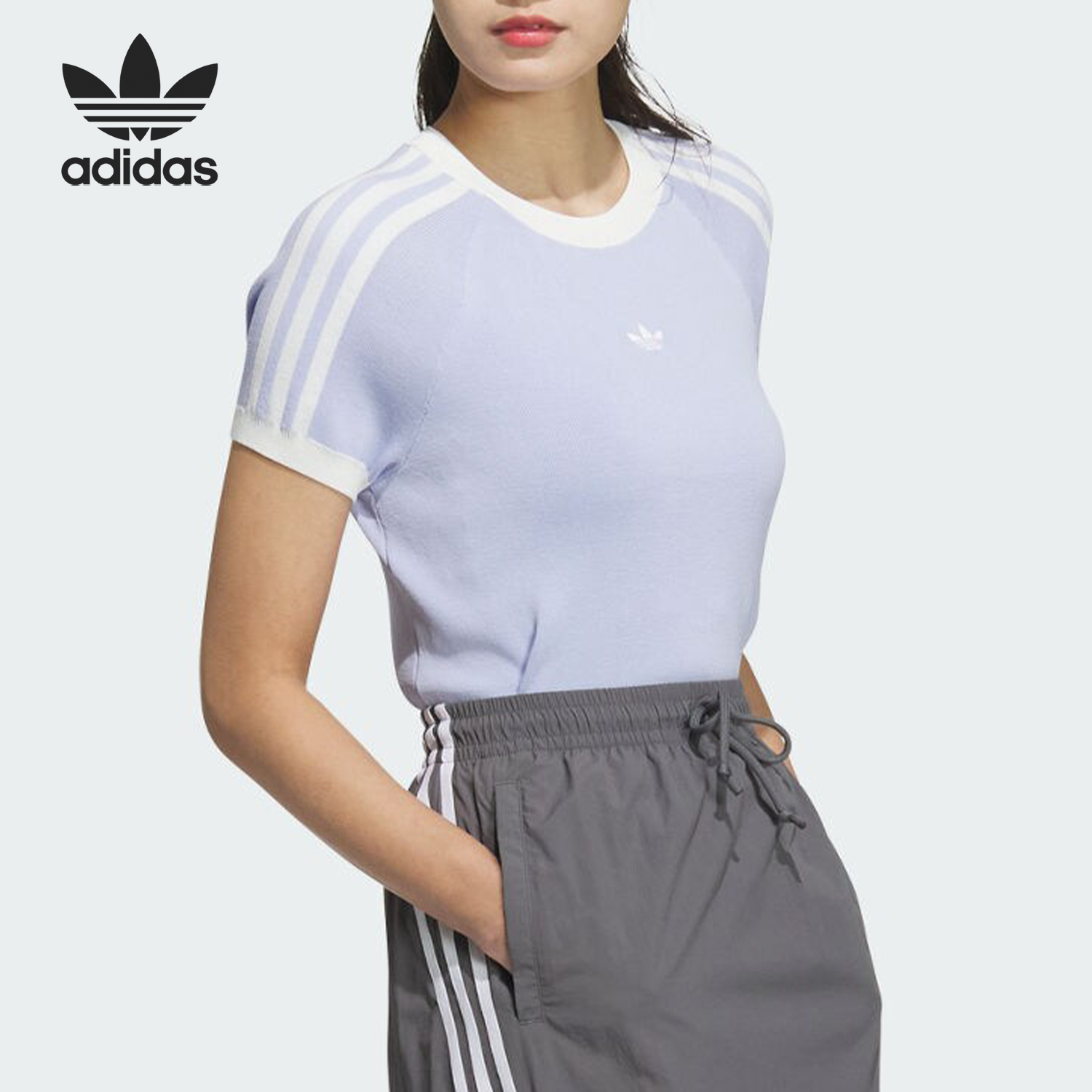 Adidas/阿迪达斯正品女士三叶草针织透气圆领短袖T恤JI7050
