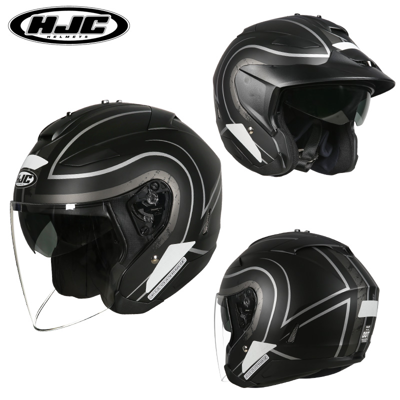高档hjc进口双镜片半盔摩托车机车哈雷头盔男女复古安全帽3c认证