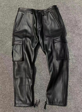 新款进口牛皮工装皮裤男士休闲机车摩托车抗风耐造潮流长裤个性