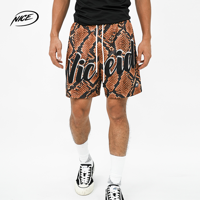 NICEID 美式蟒蛇纹篮球短裤 动物纹理跑步运动裤夏季网孔透气五分