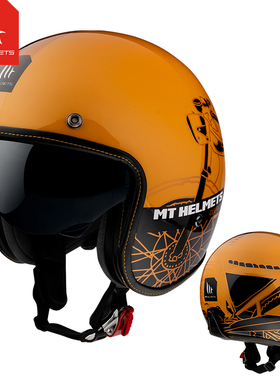 新款西班牙MT复古头盔摩托车3/4半盔哈雷机车男女冬四季电动车安