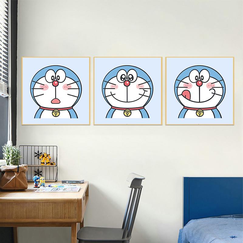 哆啦a梦卡通墙贴蓝胖子机器猫自粘墙纸画儿童房宿舍贴纸斗方三联