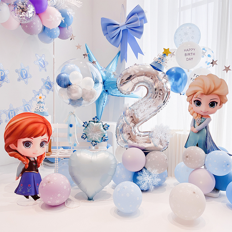 卡通冰雪奇缘主题气球艾莎公主KT板立柱路引宝宝生日布置场景装饰