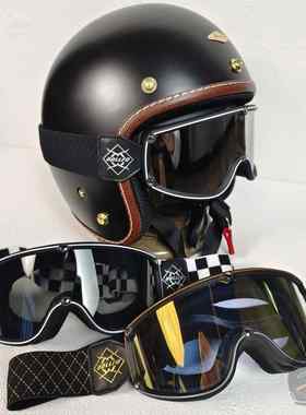 复古风镜 绑带镜3/4哈雷头盔骑行摩托车护目镜半盔全盔通用