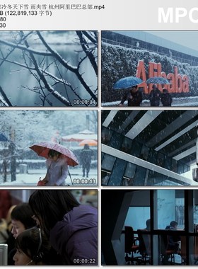 寒冷冬天下雪 雨夹雪杭州阿里巴巴总部 高清视频素材