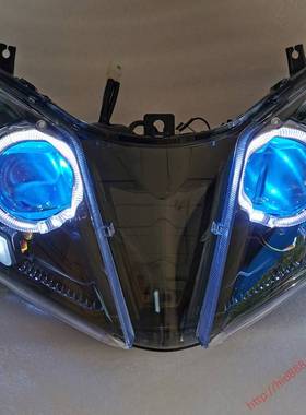 UY125摩托车改装升级LED大灯双光透镜鱼眼恶魔眼总成配件